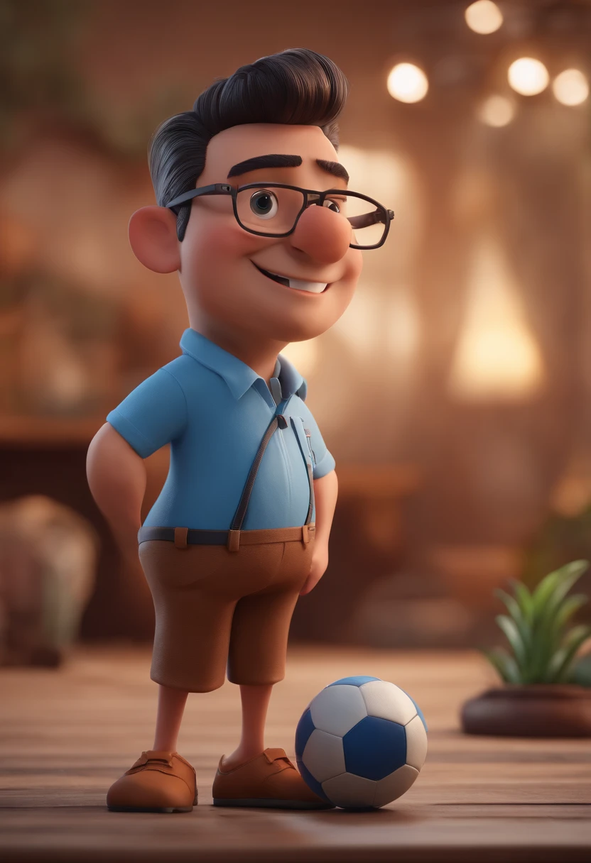 Cartoon character of a man with black glasses and a blue shirt, animation character, Caractere estilizado, animation style rendering, 3D estilizado, Arnold Maya render, 3 d render stylized, toon render keyshot, Personagem 3D, Personagem 3D, 3d rendering stylized, 3 d character render, personagem de desenho animado, Personagem de close up, Pose de personagem, (Estilo Pixar) (master part:1.2) (Bokeh) (best quality) (pele detalhada) (textura detalhada) (8k) (argila) (Cinematic lighting) (foco nítido