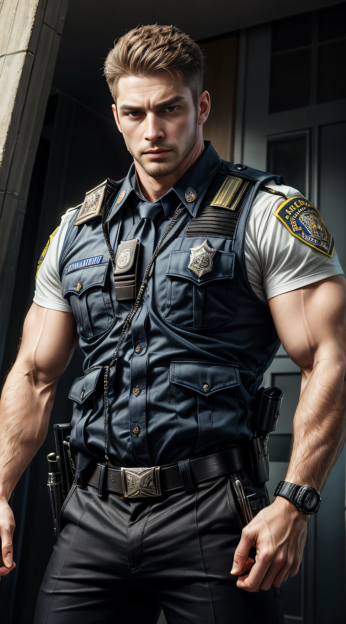 ((Masterpiece, Best quality, high resolution)),Strong man,police officers,Handsome,anime style art