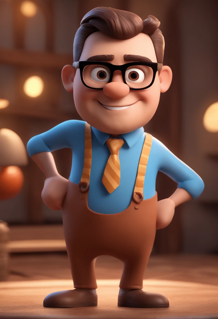 Cartoon character of a man with black glasses and a blue shirt, animation character, Caractere estilizado, animation style rendering, 3D estilizado, Arnold Maya render, 3 d render stylized, toon render keyshot, Personagem 3D, Personagem 3D, 3d rendering stylized, 3 d character render, personagem de desenho animado, Personagem de close up, Pose de personagem, (Estilo Pixar) (master part:1.2) (Bokeh) (best quality) (pele detalhada) (textura detalhada) (8k) (argila) (Cinematic lighting) (foco nítido