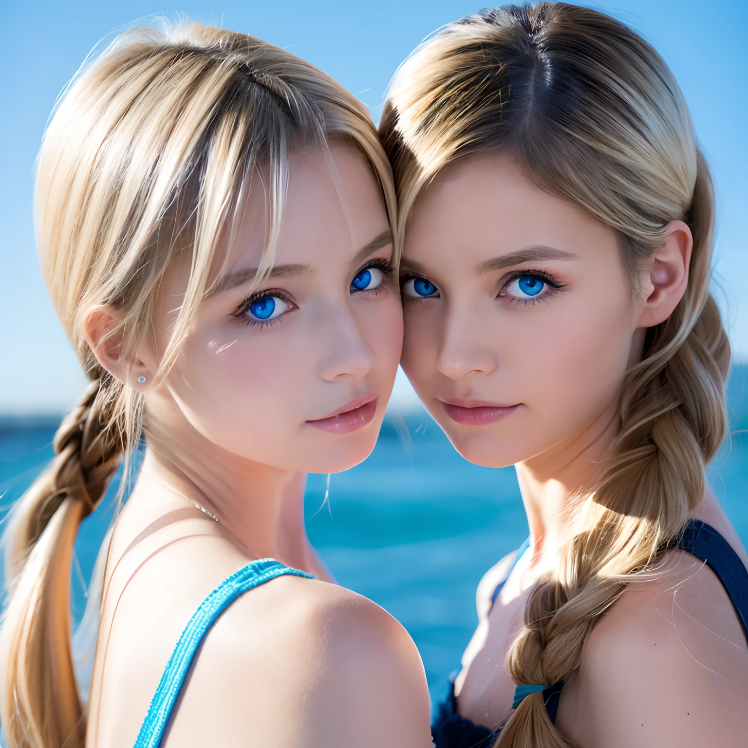 Blonde twintails、Blue eyes