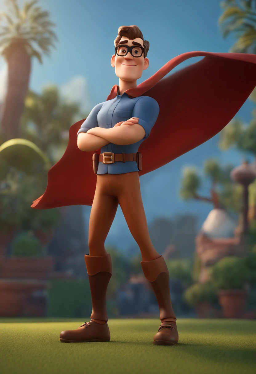 Cartoon character of a man wearing black glasses and a blue shirt, um personagem animado, Caractere estilizado, animation style rendering, 3D estilizado, Arnold Maya render, 3 d render stylized, toon render keyshot, Personagem 3D, Personagem 3D, 3d rendering stylized, 3 d character render, personagem de desenho animado, Personagem de close up, Pose de personagem, (Estilo Pixar) (master part:1.2) (Bokeh) (best quality) (pele detalhada) (textura detalhada) (8k) (argila) (Cinematic lighting) (foco nítido,Senta e vaza a parte superior do corpo