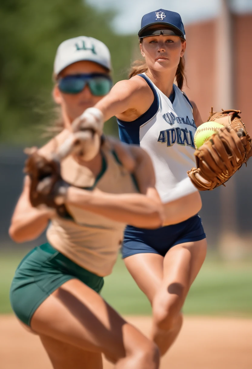 Masterpiece, (watercolor:1.3), (short stack:1.1), forward facing, eyes on camera, serious expression, (action shot:1.4) , (upper body strength:1.3), contrapposto (tattoo:1), softball pitcher, auburn hair, green eyes, (string bikini:1), pitching a softball at viewer, (focus on softball in foreground:1.4), sunny, natural lighting, High definition, excellent resolution, excellent quality, insane detail, semi realistic, postprocessed, crisp face, facial features, extremely detailed, facial features