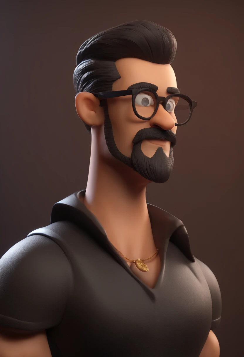 Cartoon character of a man with black glasses and a black polo shirt, cabelo liso, With beard and old school tattoo on his arm, animation character, Caractere estilizado, animation style rendering, 3D estilizado, Arnold Maya render, 3 d render stylized, toon render keyshot, Personagem 3D, Personagem 3D, 3d rendering stylized, 3 d character render, personagem de desenho animado, Personagem de close up, Pose de personagem, (Estilo Pixar) (master part:1.2) (Bokeh) (best quality) (pele detalhada) (textura detalhada) (8k) (argila) (Cinematic lighting) (foco nítido
