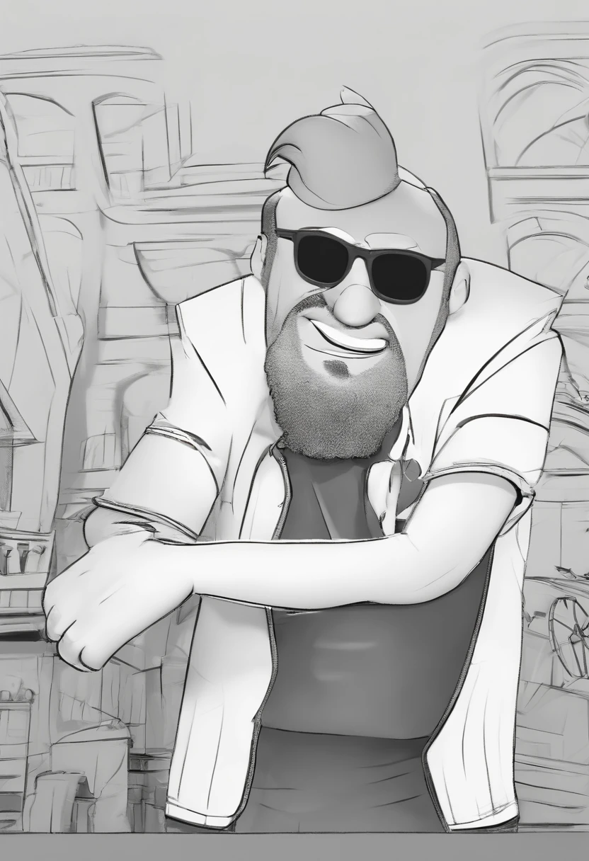 Cartoon character of a man with black glasses and a black polo shirt, cabelo liso, With beard and old school tattoo on his arm, animation character, Caractere estilizado, animation style rendering, 3D estilizado, Arnold Maya render, 3 d render stylized, toon render keyshot, Personagem 3D, Personagem 3D, 3d rendering stylized, 3 d character render, personagem de desenho animado, Personagem de close up, Pose de personagem, (Estilo Pixar) (master part:1.2) (Bokeh) (best quality) (pele detalhada) (textura detalhada) (8k) (argila) (Cinematic lighting) (foco nítido