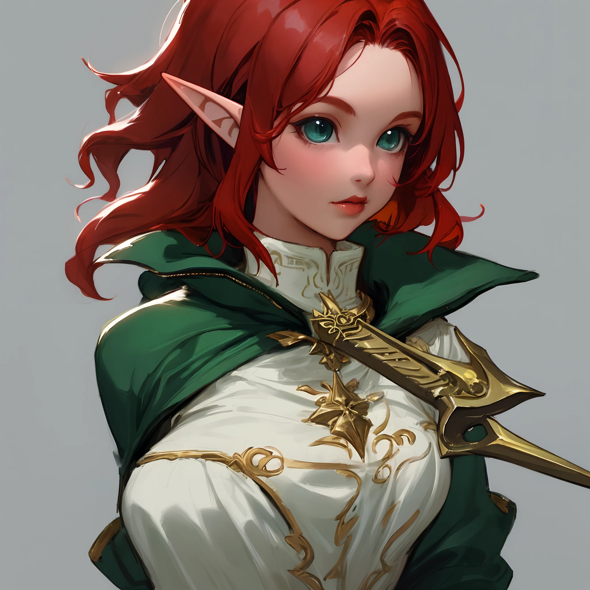 bust of an elf lady with a dagger. Give the girl sort red hair and rogue like clothes