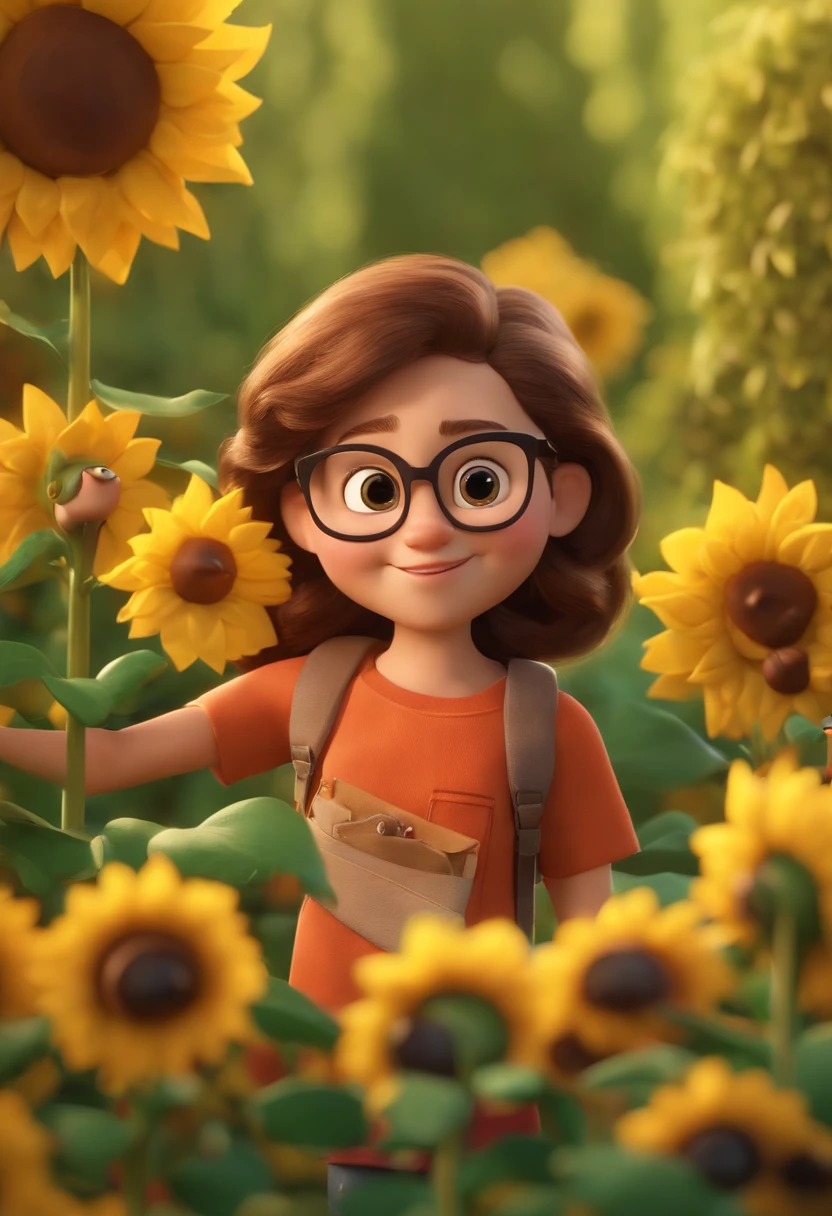 Create a Disney PIXAR-style 3D poster. ((centro da imagem, Triplets)), ((3 )) ((1 menino no meio e 2 meninas ao lado, They're hugging each other, O menino tem pele castanha e cabelos castanhos escuros e olhos castanhos escuros, 1 menina tem pele clara, olhos e cabelos escuros e cacheados, e a outra menina tem pele morena, olhos escuros e cabelos escuros e lisos)) ((tudo isso no estilo Disney PIXAR 3D, In the background, A house of sunflowers, Gloria Studio, The garden is full of nature 3D render RTX clay material, estilo de design cartunesco, POP Mart, soft lighting, linhas suaves, Spring tilt, Detailed illustrations of PIXAR 3D, Detalhes hiper-realistas, cor quente no estilo Disney PIXAR 3D))