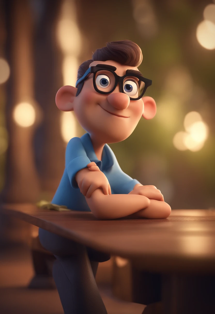 Cartoon character of a man with black glasses and a blue shirt, animation character, Caractere estilizado, animation style rendering, 3D estilizado, Arnold Maya render, 3 d render stylized, toon render keyshot, Personagem 3D, Personagem 3D, 3d rendering stylized, 3 d character render, personagem de desenho animado, Personagem de close up, Pose de personagem, (Estilo Pixar) (master part:1.2) (Bokeh) (best quality) (pele detalhada) (textura detalhada) (8k) (argila) (Cinematic lighting) (foco nítido