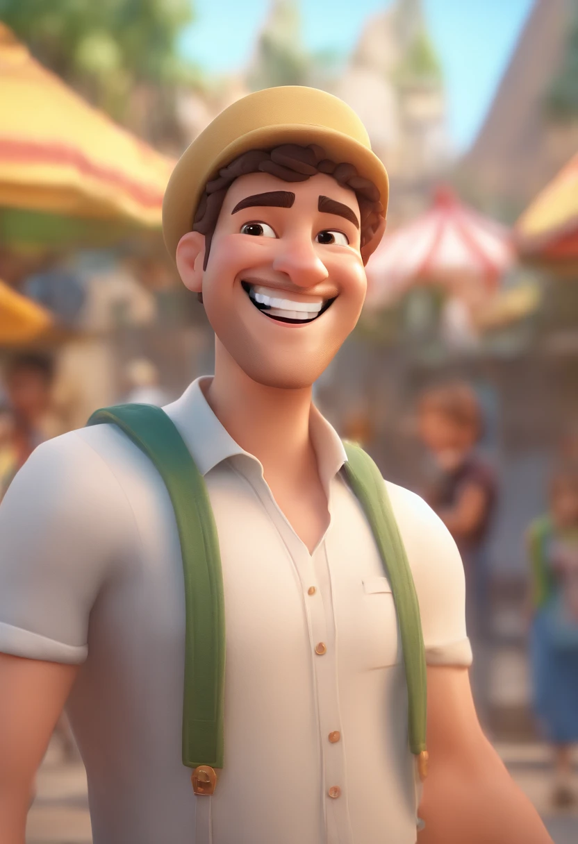 Illustration of a smiling man, Um sorriso doentio, Homem de pele parda,The smile is bright, happily smiling at the camera, sorriso atrevido, barba grisalha, queda de cabelo, thick glasses, he's smiling, sorriso muito grande, Macho sorridente, foto de perfil do avatar, Sorria com um sorriso brilhante, Desenhar em estilo de arte 3D, c4d, com um fundo branco puro, Estilo Disney, Pixar-style rendering illustrations in super detail, 8k