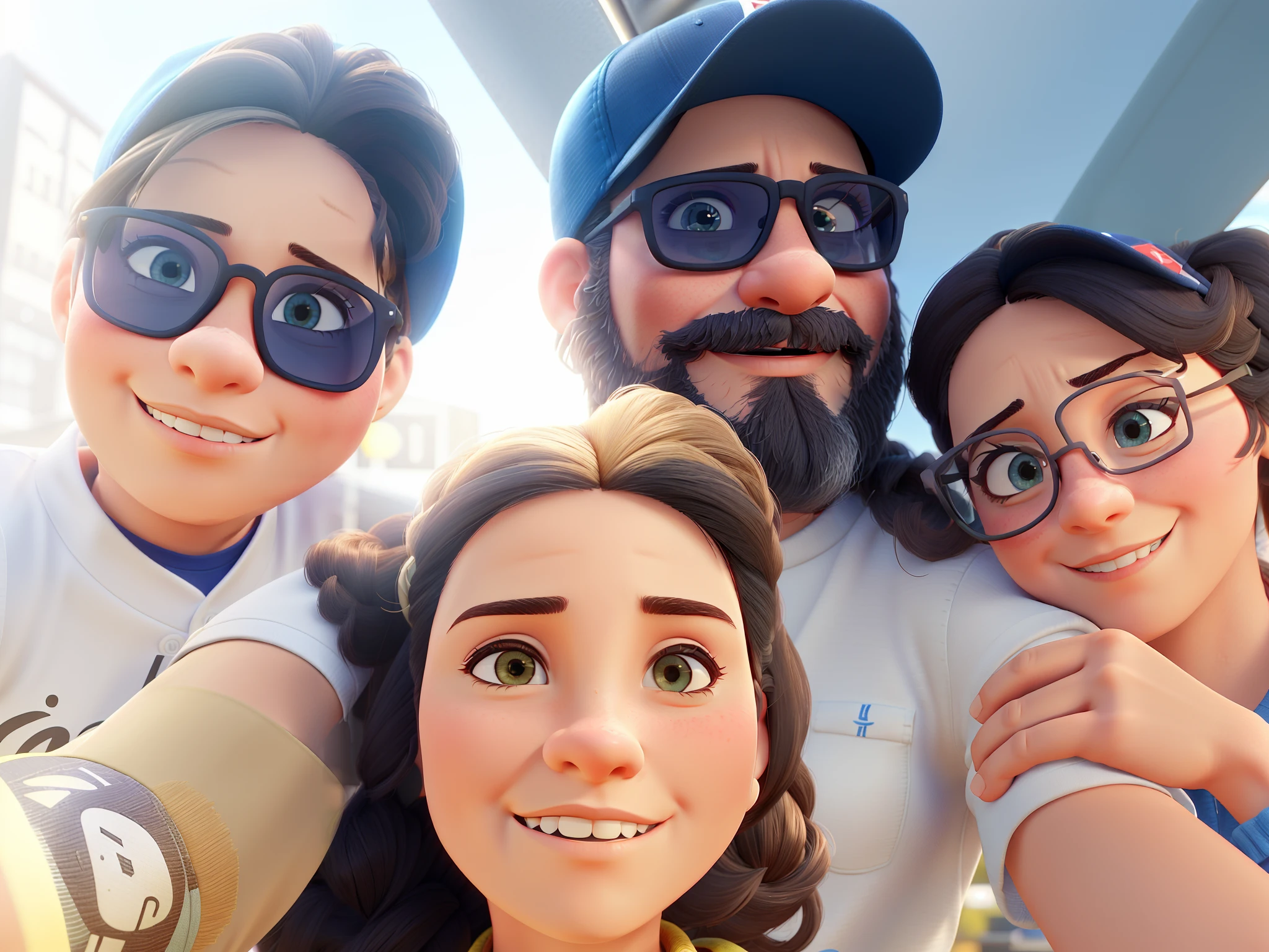 ultra-realistic, 4k, foto profissional, mulher 40 anos, cabelo curto, menina cabelo cacheado curto, 40 year old man with brave and wearing baseball cap, menina branca cabelo liso, usando oculos, HDR, Rosto detalhado, midle body