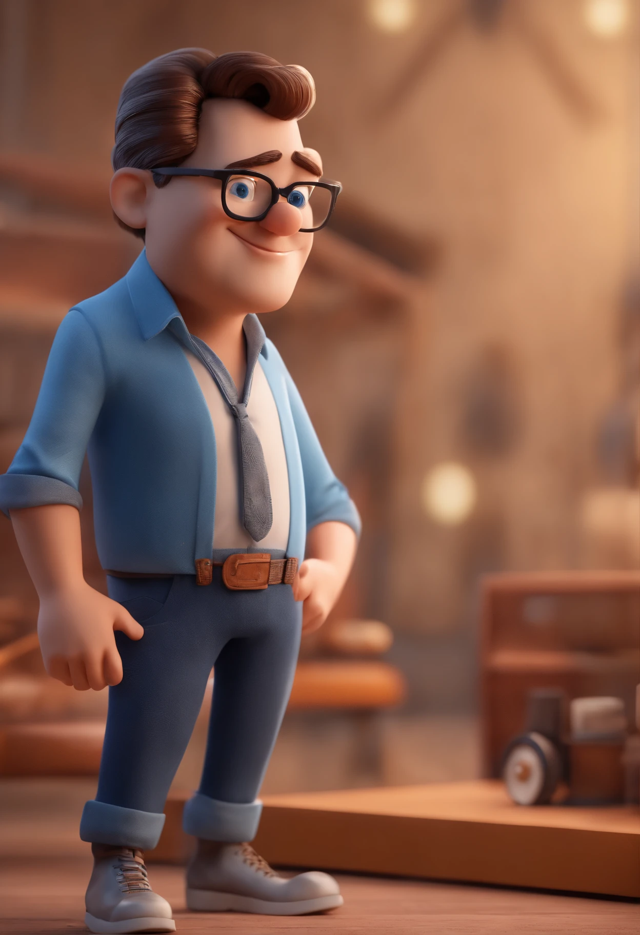 Cartoon character of a man with black glasses and a blue shirt, animation character, Caractere estilizado, animation style rendering, 3D estilizado, Arnold Maya render, 3 d render stylized, toon render keyshot, Personagem 3D, Personagem 3D, 3d rendering stylized, 3 d character render, personagem de desenho animado, Personagem de close up, Pose de personagem, (Estilo Pixar) (master part:1.2) (Bokeh) (best quality) (pele detalhada) (textura detalhada) (8k) (argila) (Cinematic lighting) (foco nítido
