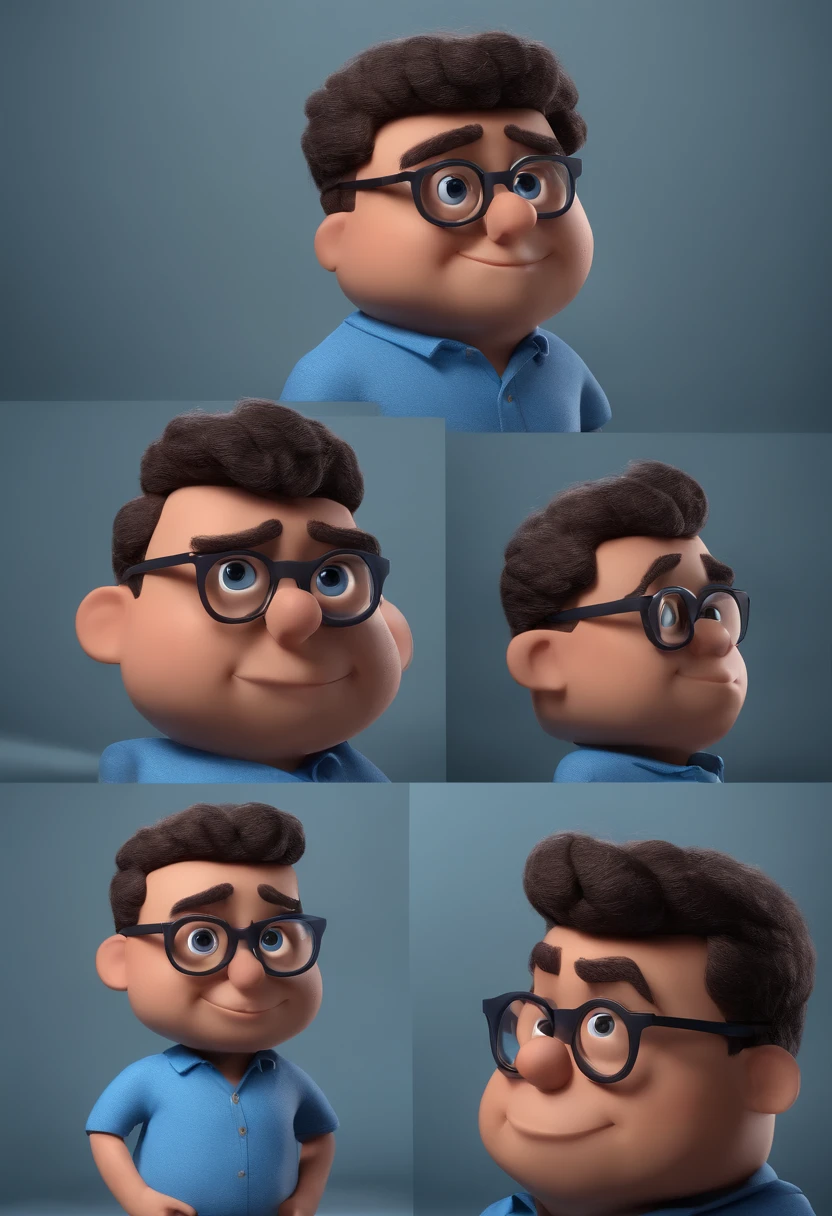 Cartoon character of a man with black glasses and a blue shirt, animation character, Caractere estilizado, animation style rendering, 3D estilizado, Arnold Maya render, 3 d render stylized, toon render keyshot, Personagem 3D, Personagem 3D, 3d rendering stylized, 3 d character render, personagem de desenho animado, Personagem de close up, Pose de personagem, (Estilo Pixar) (master part:1.2) (Bokeh) (best quality) (pele detalhada) (textura detalhada) (8k) (argila) (Cinematic lighting) (foco nítido