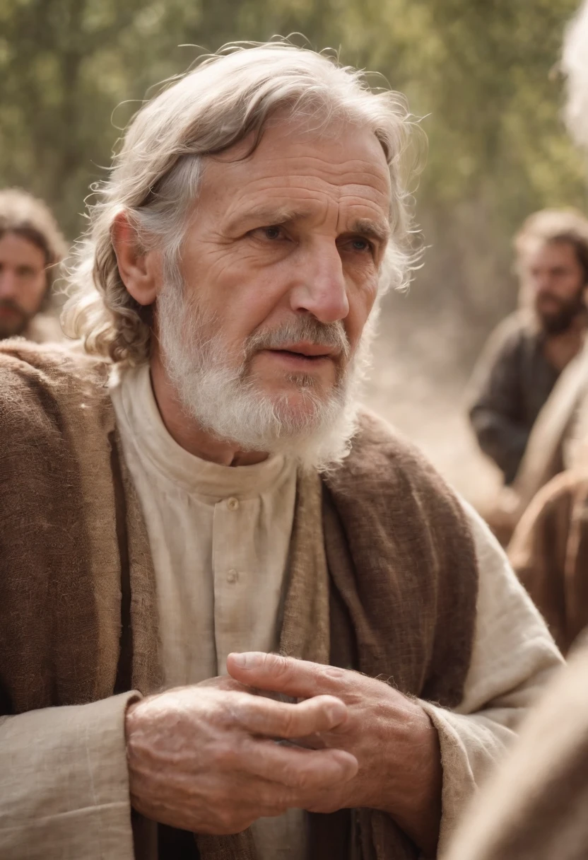 Old Sick man talking with friends, Biblical characters from the New Testament of the Bible,