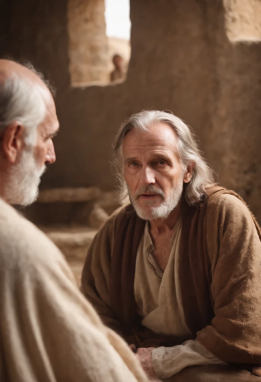 Old Sick man talking with friends, Biblical characters from the New Testament of the Bible,