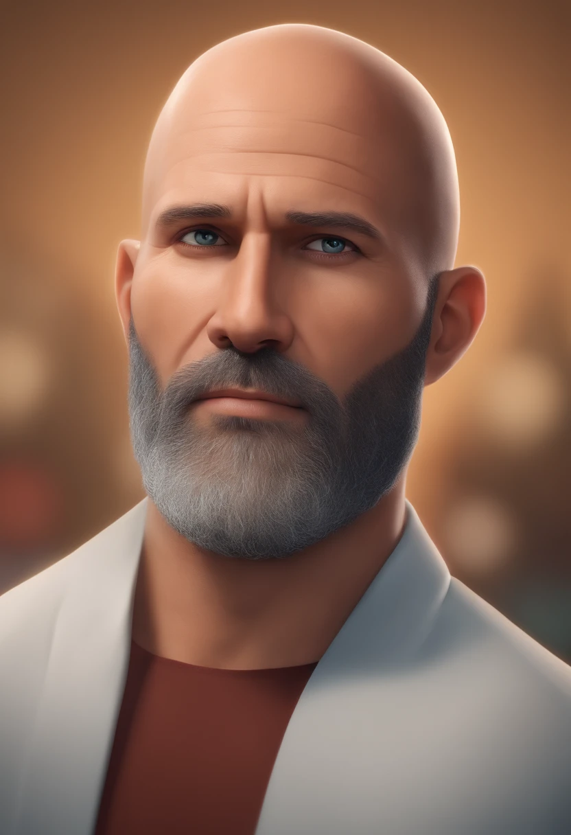 Image of a man for a story in a YouTube video in Pixar format, He's almost-bald, Tem barba rala, se parece muito com Jason Statham e tem olhar sedutor. Tem 40 anos, But he shows a very young spirit and at the same time he is a very serious and responsible man