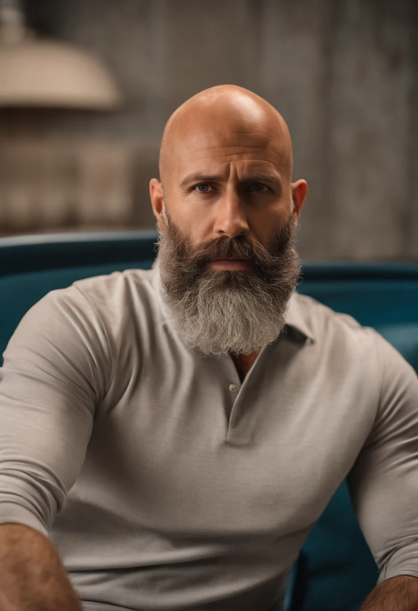 Image of a man for a story in a YouTube video in Pixar format, He's almost-bald, Tem barba rala, se parece muito com Jason Statham e tem olhar sedutor. Tem 40 anos, But he shows a very young spirit and at the same time he is a very serious and responsible man
