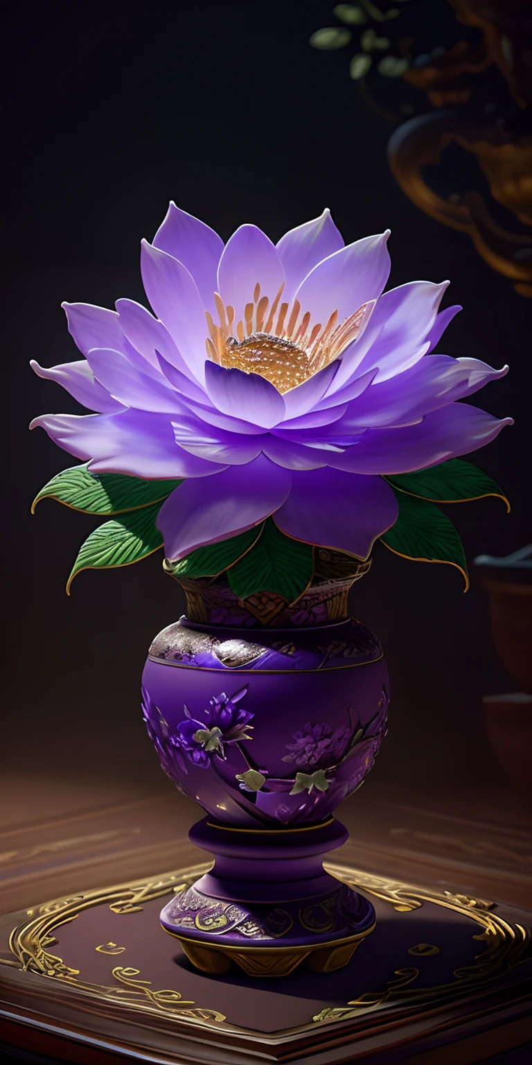 best quality, realistic, photorealistic,  ultra detailed, "Mountain of Flower and Fruit+Fairy+Chinese Architecture" highly detailed carving on "southern ice" porcelain,Ultra wide angle,Accent Lighting,Volumetric Lighting,backlighting, (detailed light),((an extremely delicate and beautiful)),dramatic_shadow,ray_tracing,hdr, ((purple:1.2))