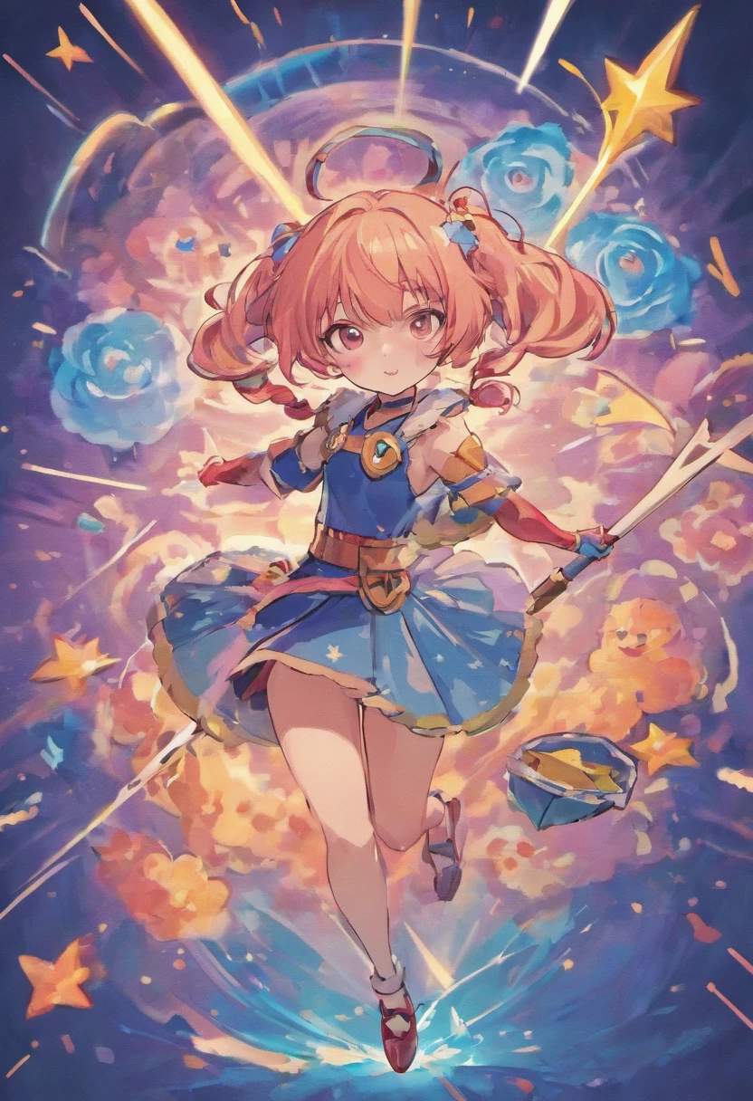 ((Sticker:1.5)))、((Chibi Chara))、(Super giant axe)、Fluffy、The girls、Giant axe carrying、giant axe、battlefiled、Strongest、Chibi Chara、full bodyesbian、pastel-colored hair、children's storybook、Fantastical、Masterpiece、best qualtiy、High picture quality