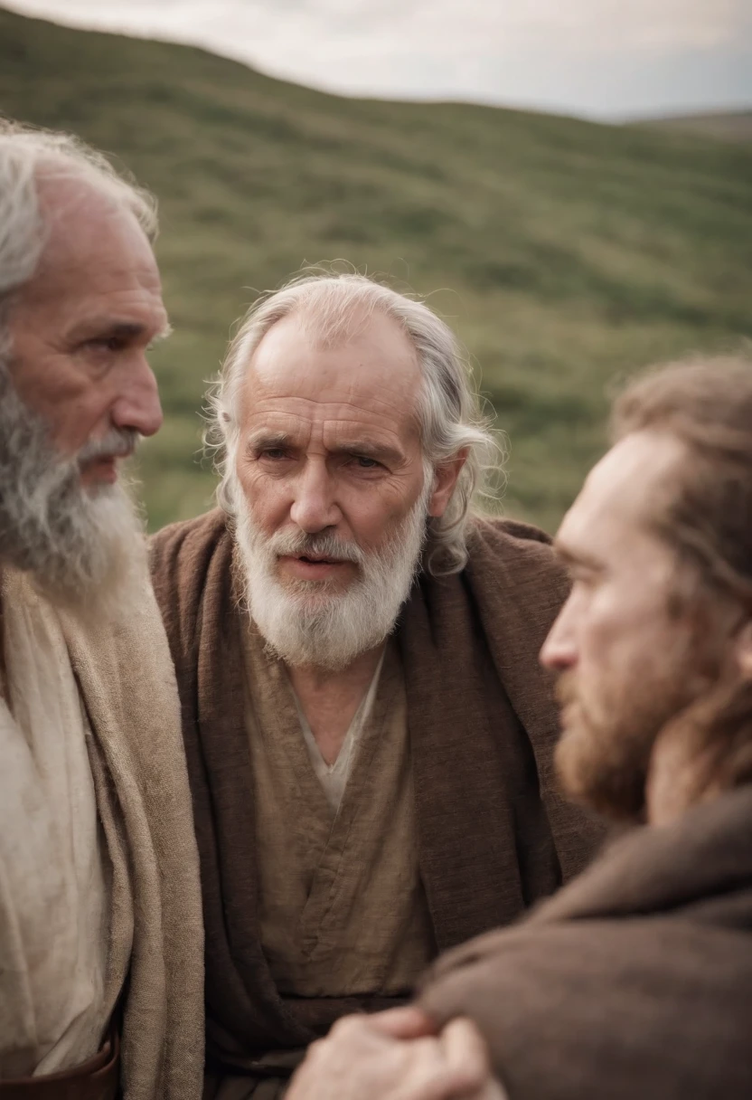 Old Sick man with skin ulcers man talking with friends, Biblical characters from the New Testament of the Bible,