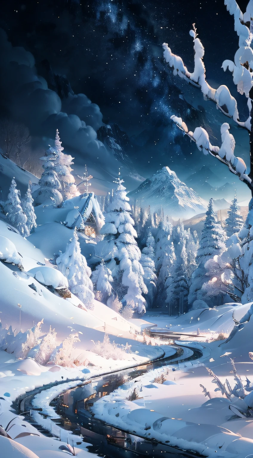 tmasterpiece,Best quality at best,high qulity,Extremely detailed CG unified 8K wallpaper,The vast and quiet taiga stretches to the horizon,Dense greenery gathers harmoniously,A fresh breeze whispers through the leaves,The frozen ground was covered with crystal snow, Create stunning and tranquil landscapes, Background bokeh, depth of fields, hdr, blooms, color difference, 真实感, The is very detailed, Trends on ArtStation, Trends on CGSociety, iintricate, high detal, Dramatic, filmposter,art by midjourney