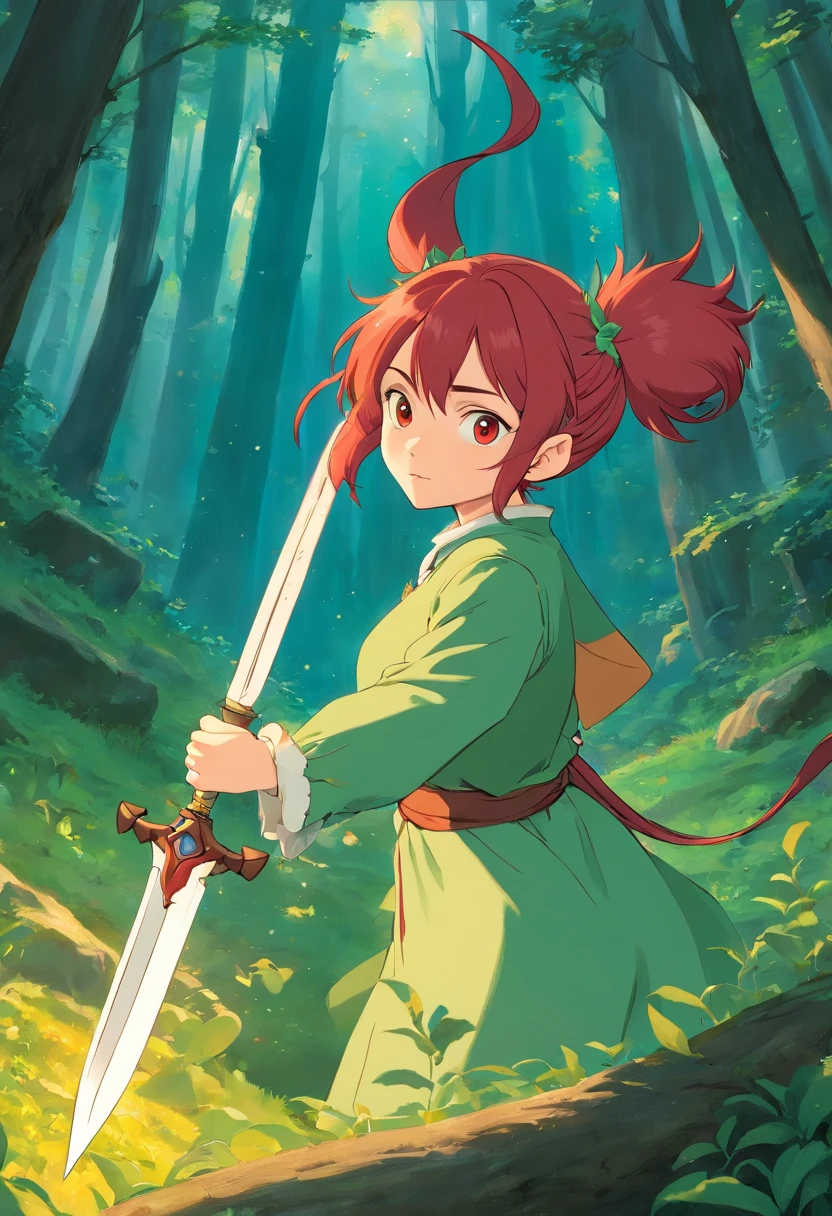 An elf girl with very short red hair, holding a dagger. Make it a bust and place the dagger somewhere close to her face. Give her rogue like clothing and a scar on her face. Make her mad and smaller eyes. Make her hair really really short, like boys hair, make her mad, and give her battle clothing.