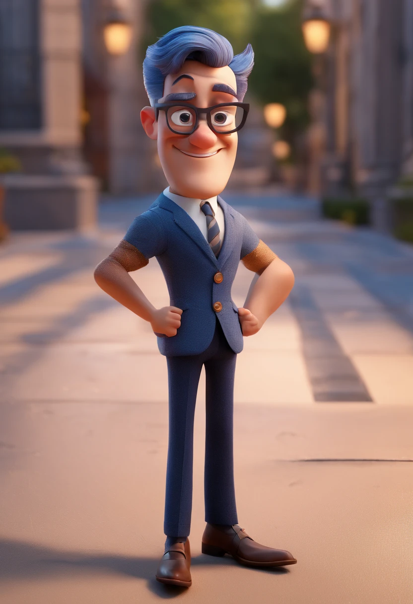 Cartoon character of a man with black glasses and a blue shirt, animation character, Caractere estilizado, animation style rendering, 3D estilizado, Arnold Maya render, 3 d render stylized, toon render keyshot, Personagem 3D, Personagem 3D, 3d rendering stylized, 3 d character render, personagem de desenho animado, Personagem de close up, Pose de personagem, (Estilo Pixar) (master part:1.2) (Bokeh) (best quality) (pele detalhada) (textura detalhada) (8k) (argila) (Cinematic lighting) (foco nítido