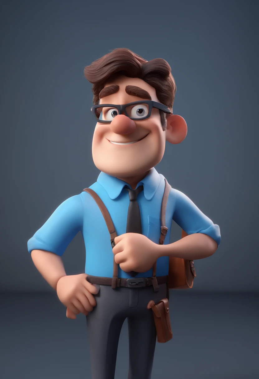 Cartoon character of a man with black glasses and a blue shirt, animation character, Caractere estilizado, animation style rendering, 3D estilizado, Arnold Maya render, 3 d render stylized, toon render keyshot, Personagem 3D, Personagem 3D, 3d rendering stylized, 3 d character render, personagem de desenho animado, Personagem de close up, Pose de personagem, (Estilo Pixar) (master part:1.2) (Bokeh) (best quality) (pele detalhada) (textura detalhada) (8k) (argila) (Cinematic lighting) (foco nítido