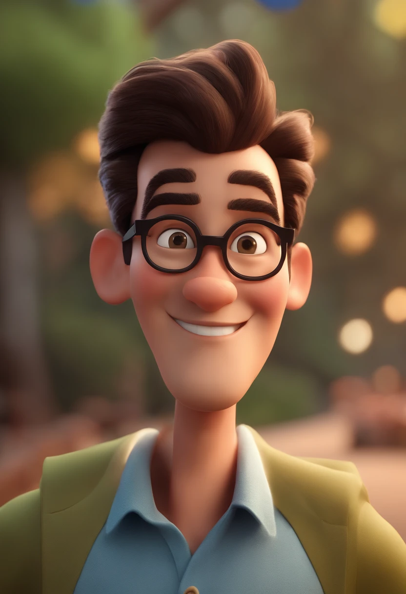 Cartoon character of a man with black glasses and a blue shirt, animation character, Caractere estilizado, animation style rendering, 3D estilizado, Arnold Maya render, 3 d render stylized, toon render keyshot, Personagem 3D, Personagem 3D, 3d rendering stylized, 3 d character render, personagem de desenho animado, Personagem de close up, Pose de personagem, (Estilo Pixar) (master part:1.2) (Bokeh) (best quality) (pele detalhada) (textura detalhada) (8k) (argila) (Cinematic lighting) (foco nítido