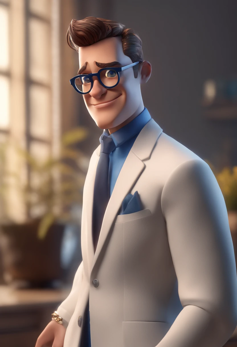 Cartoon character of a man with black glasses and a blue shirt, animation character, Caractere estilizado, animation style rendering, 3D estilizado, Arnold Maya render, 3 d render stylized, toon render keyshot, Personagem 3D, Personagem 3D, 3d rendering stylized, 3 d character render, personagem de desenho animado, Personagem de close up, Pose de personagem, (Estilo Pixar) (master part:1.2) (Bokeh) (best quality) (pele detalhada) (textura detalhada) (8k) (argila) (Cinematic lighting) (foco nítido