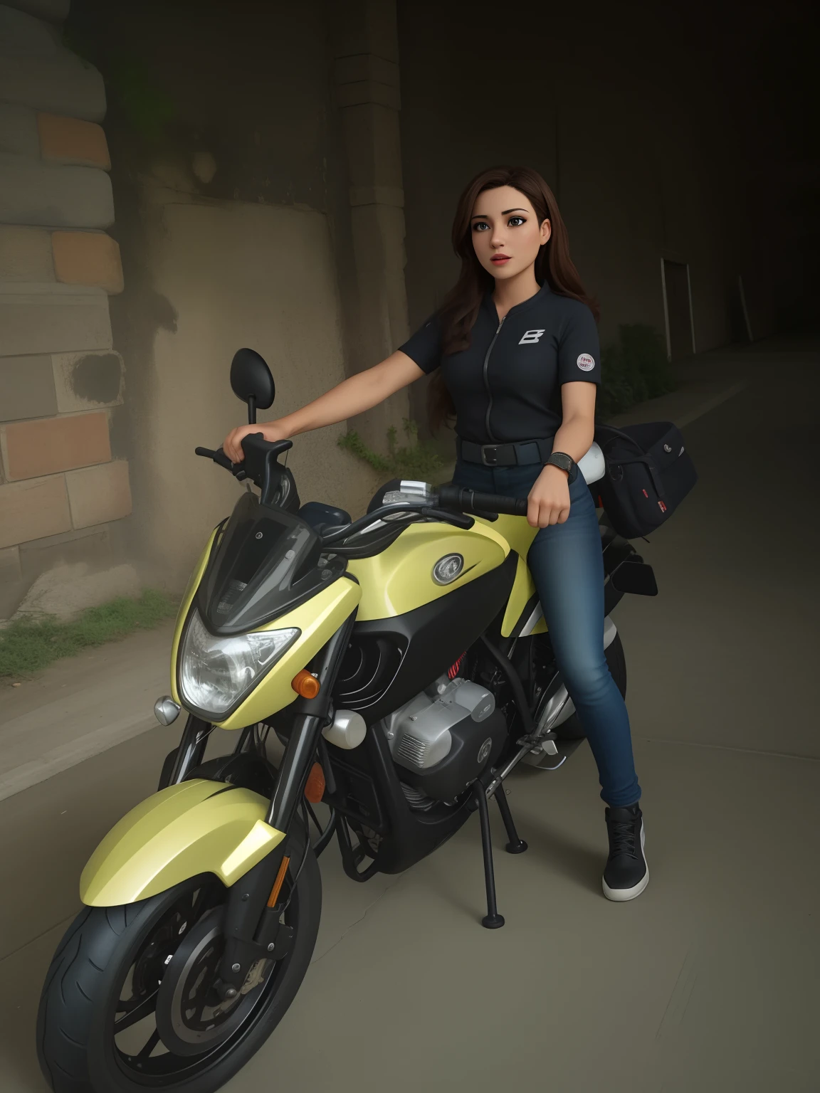 Mulher atraente sentada em uma moto Honda