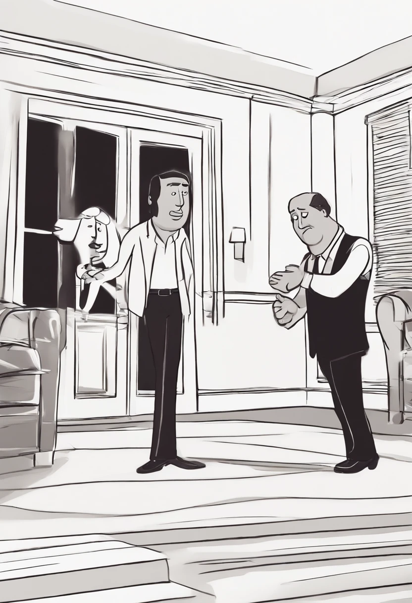 Nicolas cage, dancing, in the house from family guy, while Peter giphin watches.