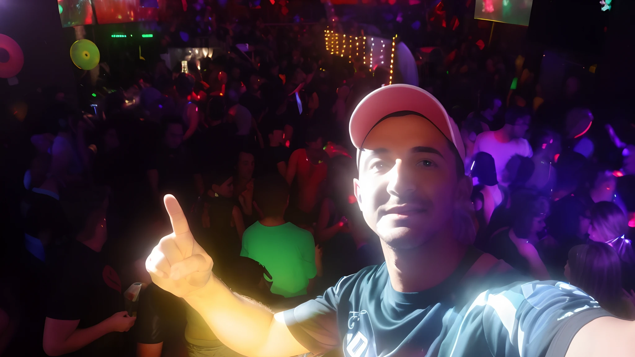 there is a man that is standing in front of a crowd, em uma boate, festa rave, na noite da selva !!!, tirada em discoteca, Ibiza Nightclub Inspired Dance, Pessoas do partido em segundo plano, non blurry, Standing in a Starbase bar, foto de perfil 1024px, dancing in the background, dance club rave, photo from behind, Festa DJ Rave