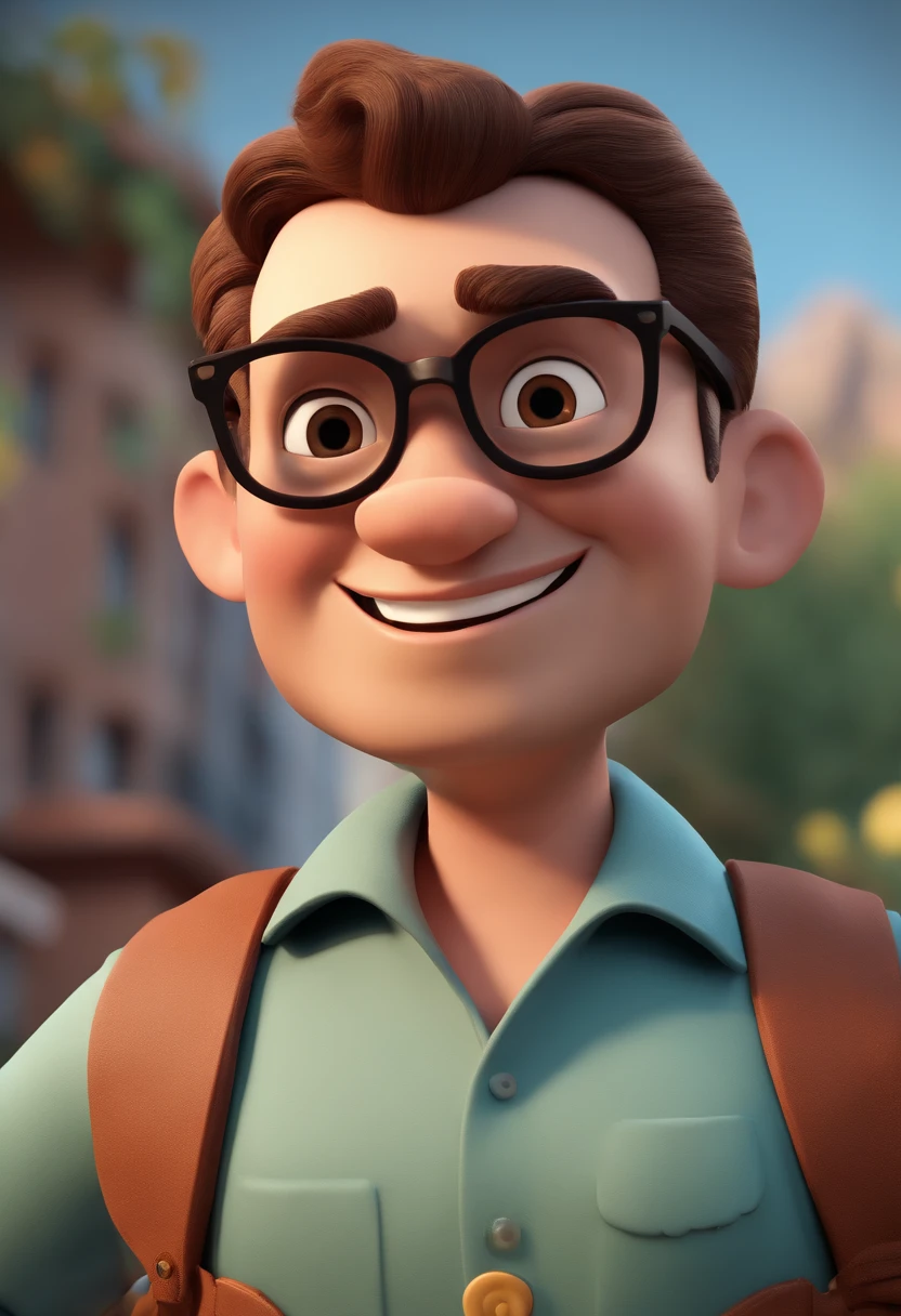 Cartoon character of a man with black glasses and a blue shirt, animation character, Caractere estilizado, animation style rendering, 3D estilizado, Arnold Maya render, 3 d render stylized, toon render keyshot, Personagem 3D, Personagem 3D, 3d rendering stylized, 3 d character render, personagem de desenho animado, Personagem de close up, Pose de personagem,  (Estilo Pixar) (master part:1.2) (Bokeh) (best quality) (pele detalhada) (textura detalhada) (8k) (argila) (Cinematic lighting) (foco nítido
