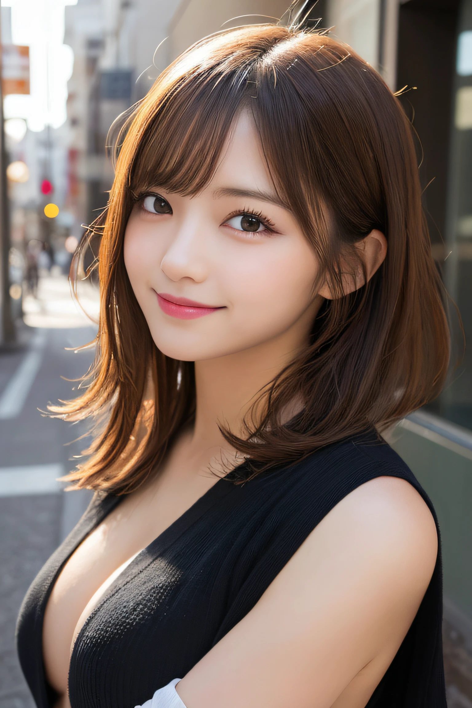 masutepiece, Best Quality, Illustration, Ultra-detailed, finely detail, hight resolution, 8K Wallpaper, Perfect dynamic composition, Beautiful detailed eyes, doress,Medium Hair, small tits, Natural Color Lip, Random and sexy poses,Smile,Osaka,20 years girl,Cute
