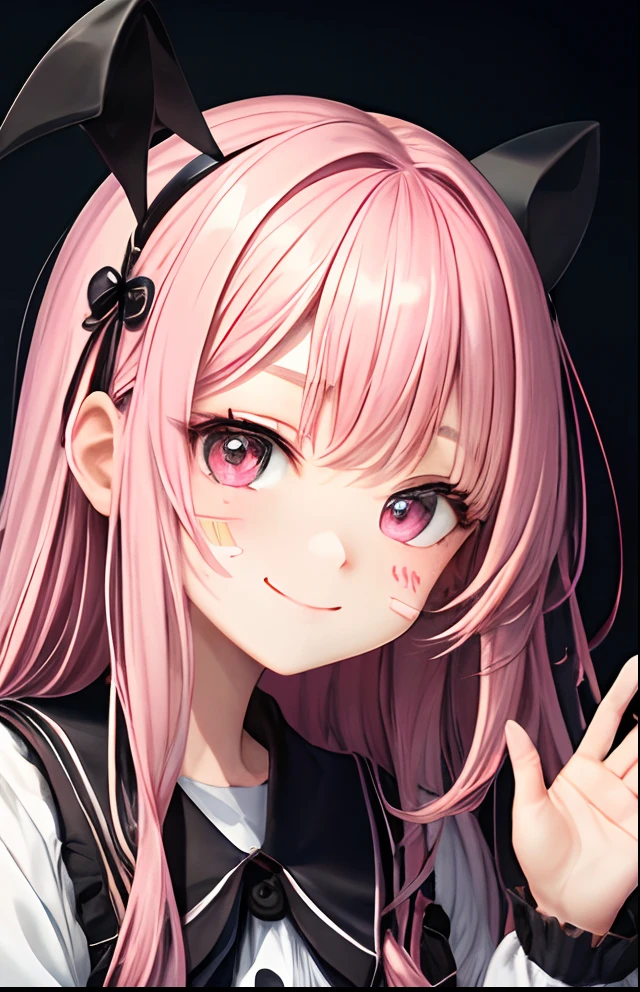 girl with、No background、without background、Background through、Pink hair、Pink hair、The long-haired、long、Subject bangs、Pattsun bangs、Aligned bangs、Sareme、drooping eyebrows、Takuambi、Marovi、Round eyebrows、No light in the eyes、Menhera、Sick、Dark look、bandaid、Wrist cut、embarrassed、kawaii、Smiling、A smile、No background