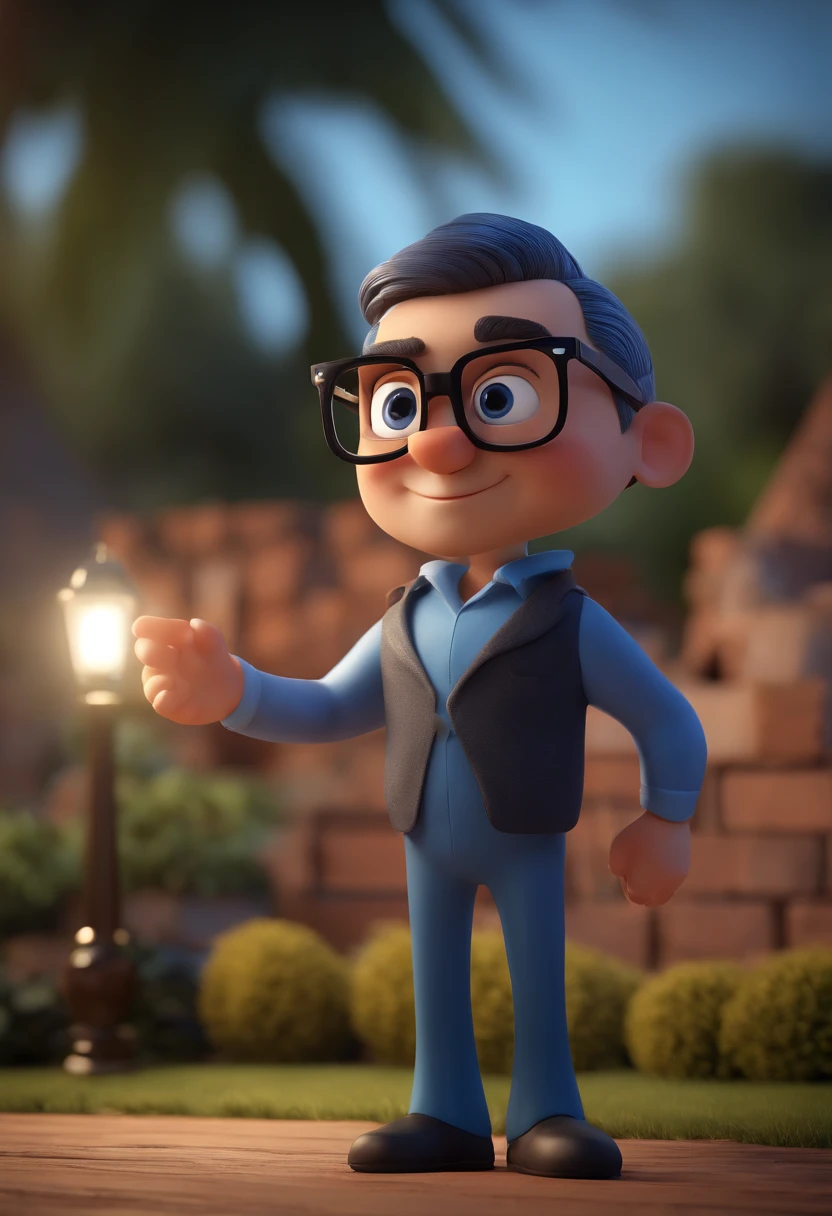 Cartoon character of a man with black glasses and a blue shirt, animation character, Caractere estilizado, animation style rendering, 3D estilizado, Arnold Maya render, 3 d render stylized, toon render keyshot, Personagem 3D, Personagem 3D, 3d rendering stylized, 3 d character render, personagem de desenho animado, Personagem de close up, Pose de personagem, (Estilo Pixar) (master part:1.2) (Bokeh) (best quality) (pele detalhada) (textura detalhada) (8k) (argila) (Cinematic lighting) (foco nítido