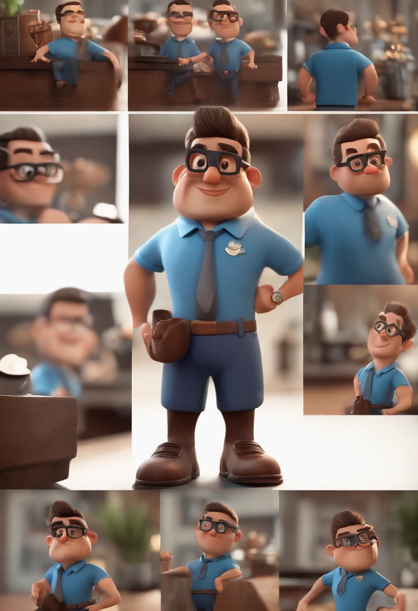 Cartoon character of a man with black glasses and a blue shirt, animation character, Caractere estilizado, animation style rendering, 3D estilizado, Arnold Maya render, 3 d render stylized, toon render keyshot, Personagem 3D, Personagem 3D, 3d rendering stylized, 3 d character render, personagem de desenho animado, Personagem de close up, Pose de personagem, (Estilo Pixar) (master part:1.2) (Bokeh) (best quality) (pele detalhada) (textura detalhada) (8k) (argila) (Cinematic lighting) (foco nítido