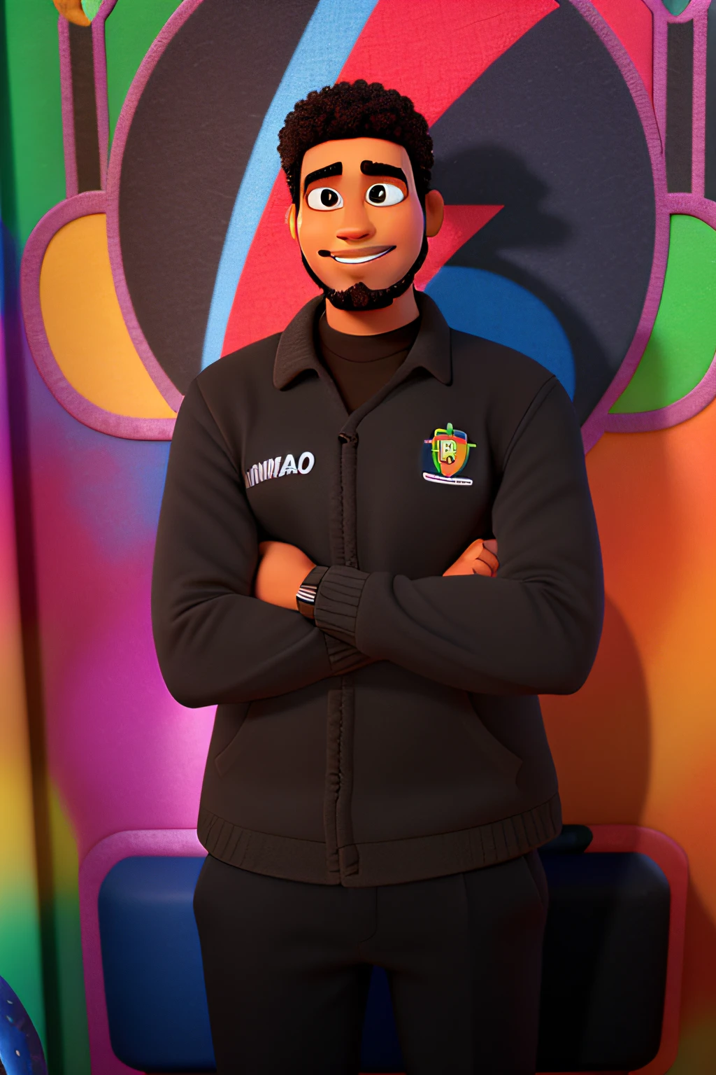homem meio afro,pouca barba,parada na frente, disney pixar, alta qualidade, melhor qualidade