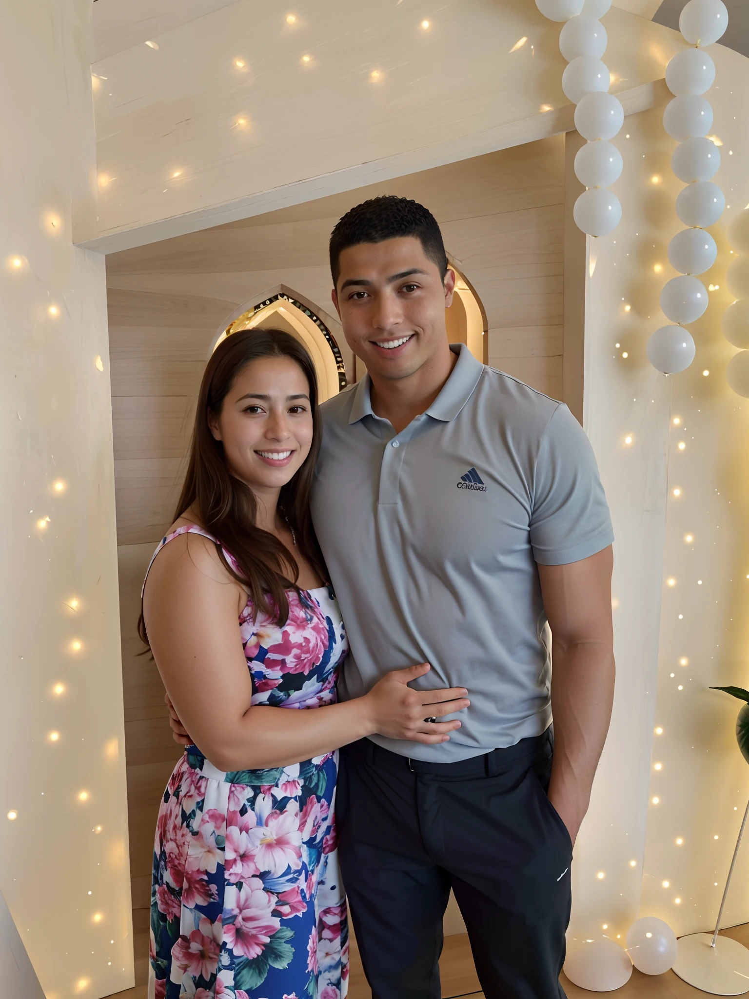 There's a man and a woman together in front of a balloon arch, he is! cerca de 3 0 anos de idade, Directed by: Nandor Soldier, Casal feliz, Malika Favre, imagem de perfil, Ronaldo Nazario, ele tem cerca de 3 0 anos de idade, ele tem cerca de 30 anos, Lovely couple, Ronaldo Nazario Fenomeno