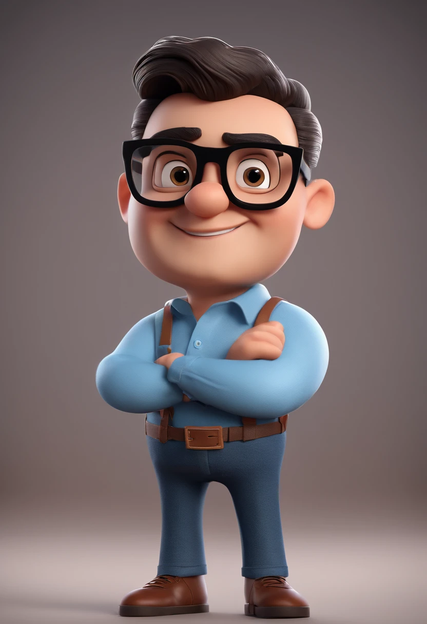 Cartoon character of a man with black glasses and a blue shirt, animation character, Caractere estilizado, animation style rendering, 3D estilizado, Arnold Maya render, 3 d render stylized, toon render keyshot, Personagem 3D, Personagem 3D, 3d rendering stylized, 3 d character render, personagem de desenho animado, Personagem de close up, Pose de personagem, (Estilo Pixar) (master part:1.2) (Bokeh) (best quality) (pele detalhada) (textura detalhada) (8k) (argila) (Cinematic lighting) (foco nítido