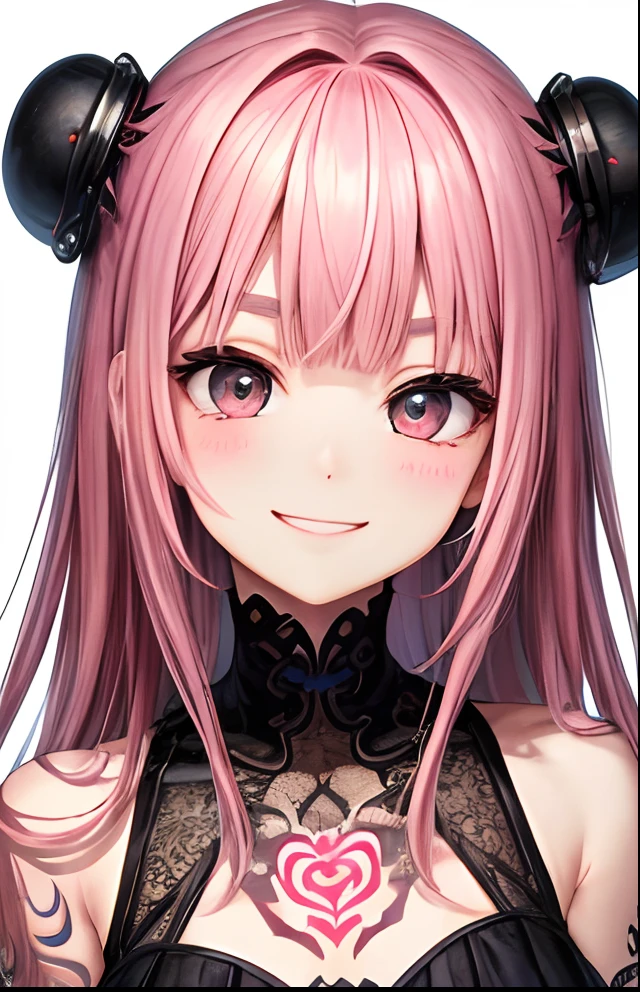 girl with、No background、without background、Background through、Pink hair、Pink hair、The long-haired、long、Subject bangs、Pattsun bangs、Aligned bangs、Sareme、drooping eyebrows、Takuambi、Marovi、Round eyebrows、morbid、Dark look、Tattoo on the arm、The tattoo、embarrassed、kawaii、Smiling、A smile、No background