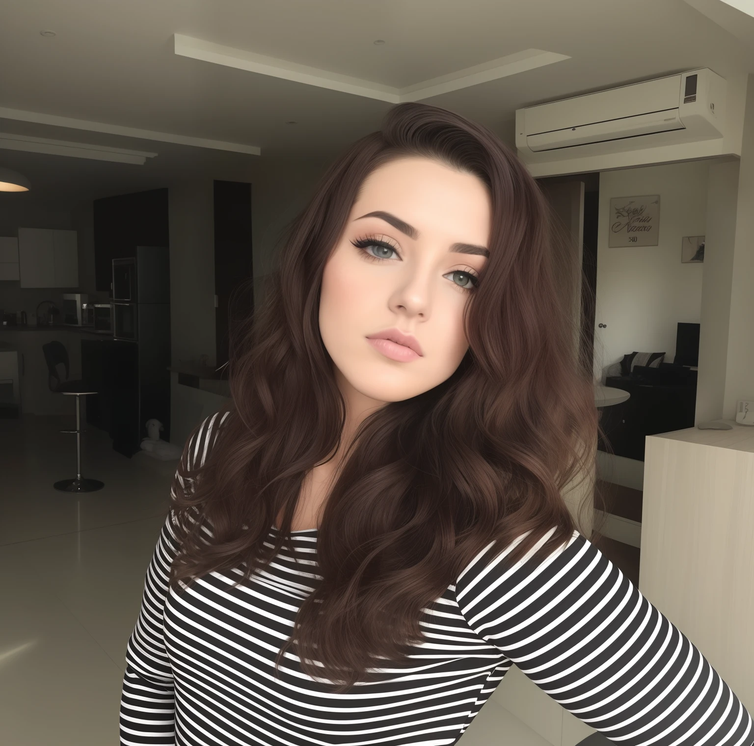 Mulher com cabelos longos e camisa listrada posando para uma foto, angelawhite, Ekaterina, Anastasia Ovchinnikova, Angelina Stroganova, morena, Alina Ivanchenko, Madalena Radziej, Anna Nikonova aka Newmilky, Mulher de 30 anos, 3 0 anos de idade mulher, Serena Malyon, Atraente e bonito