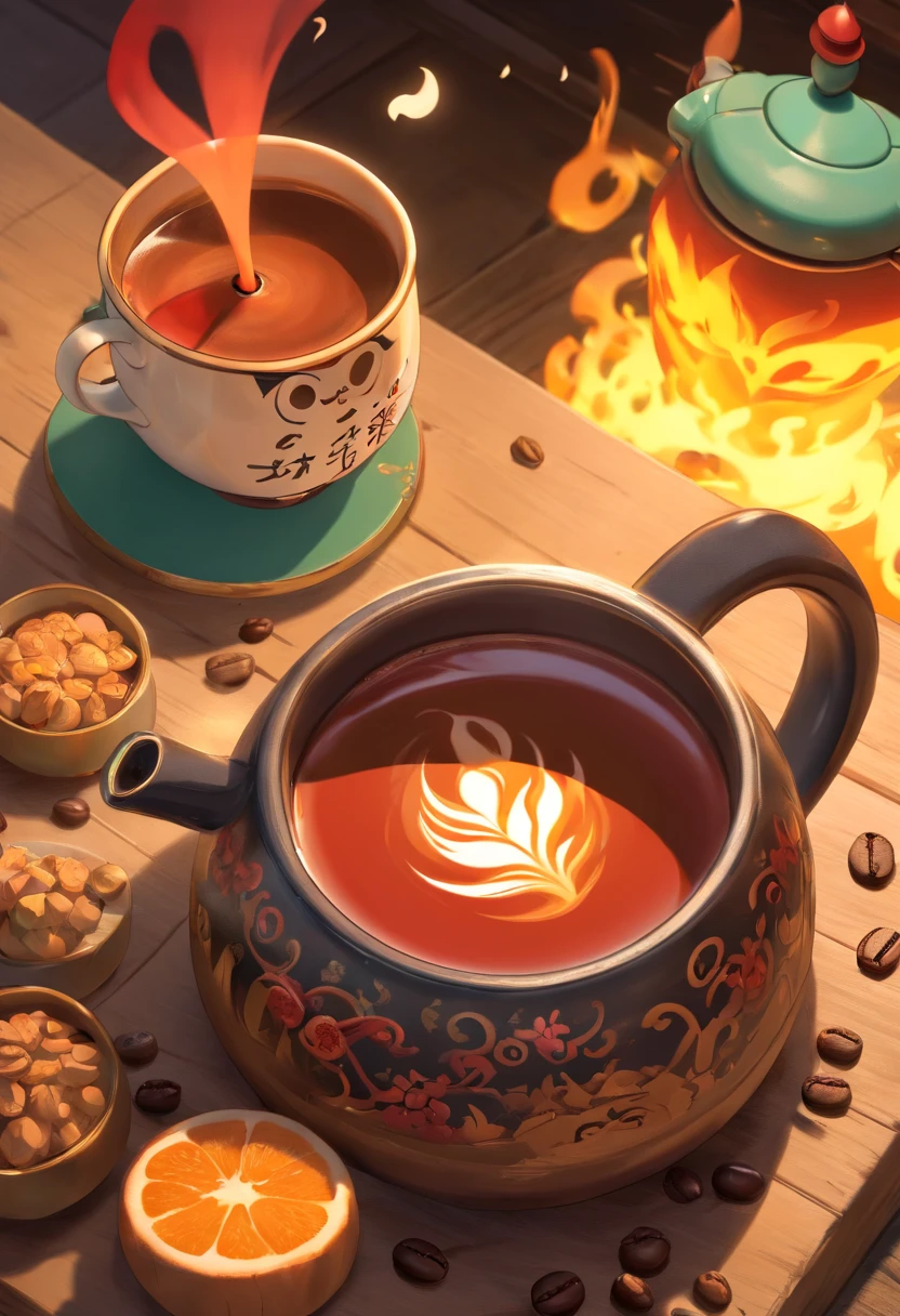 Best quality, Masterpiece, 超高分辨率, (Photorealistic: 1.4), RAW photo, ((best qualtiy,ultra-detailed CG image,tmasterpiece)), Create stunning artwork,Flame and Monkey King over a cup of coffee, , A piping hot Chinese wine jug, , highly detailed digital artwork, , Highly detailed digital art, Detailed digital 3D art, high detal, Amazing, Renders, author:Eddie Mendoza, , amazing photorealistic graphics