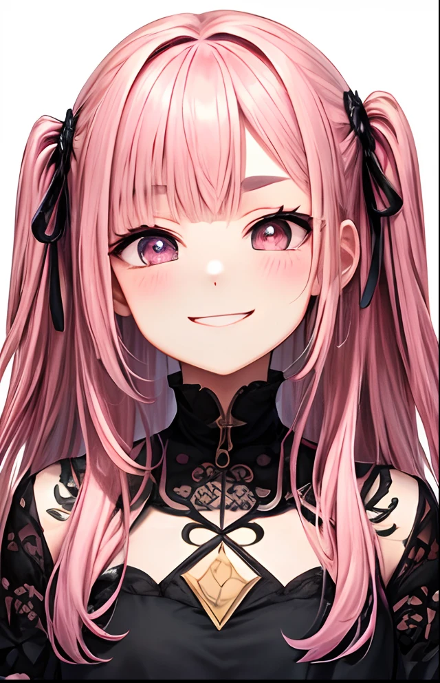 girl with、No background、without background、Background through、Pink hair、Pink hair、The long-haired、long、Subject bangs、Pattsun bangs、Aligned bangs、Sareme、drooping eyebrows、Takuambi、Marovi、Round eyebrows、morbid、Dark look、Tattoo on the arm、tattoo、embarrassed、kawaii、Smiling、A smile、No background