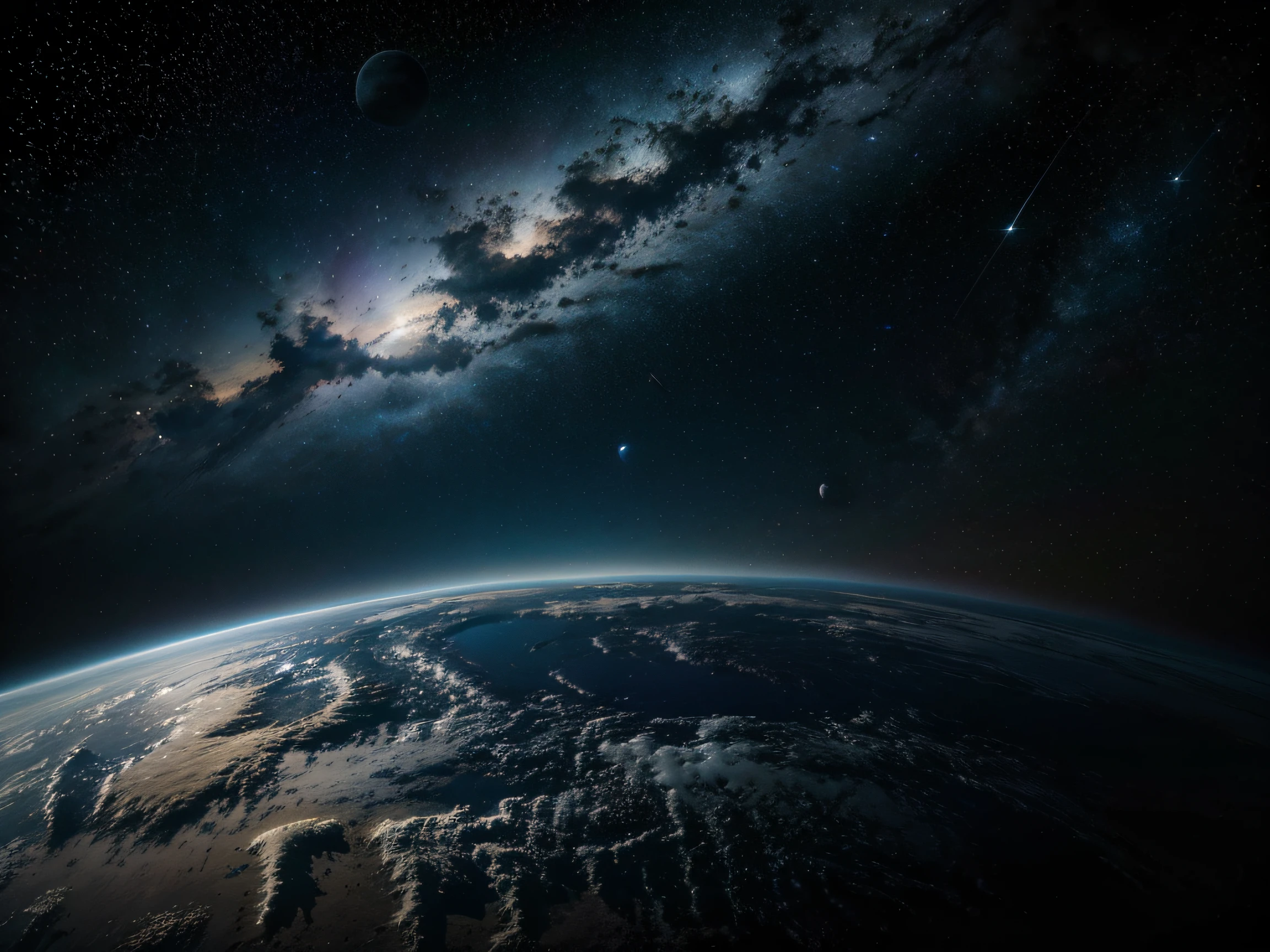 space sky full of details with ultra realistic planet earth. Stars, beautiful blue among other details