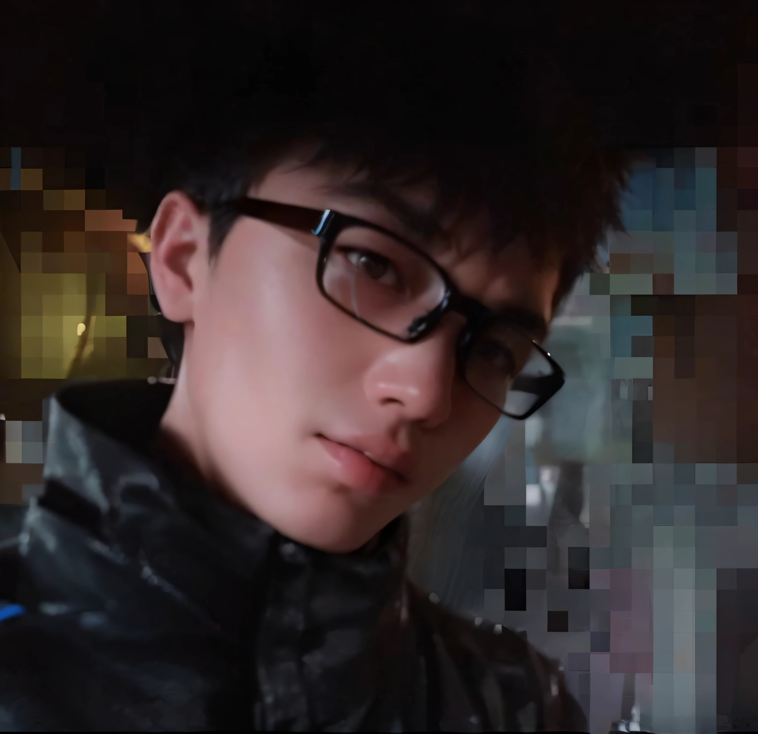 there is a man with glasses and a jacket on looking at a cell phone, profile picture 1024px, yanjun chengt, very very low quality picture, 18 years old, 1 7 - year - old boy thin face, very very low quality, leaked photo, around 1 , xintong chen, 2 7 years old
