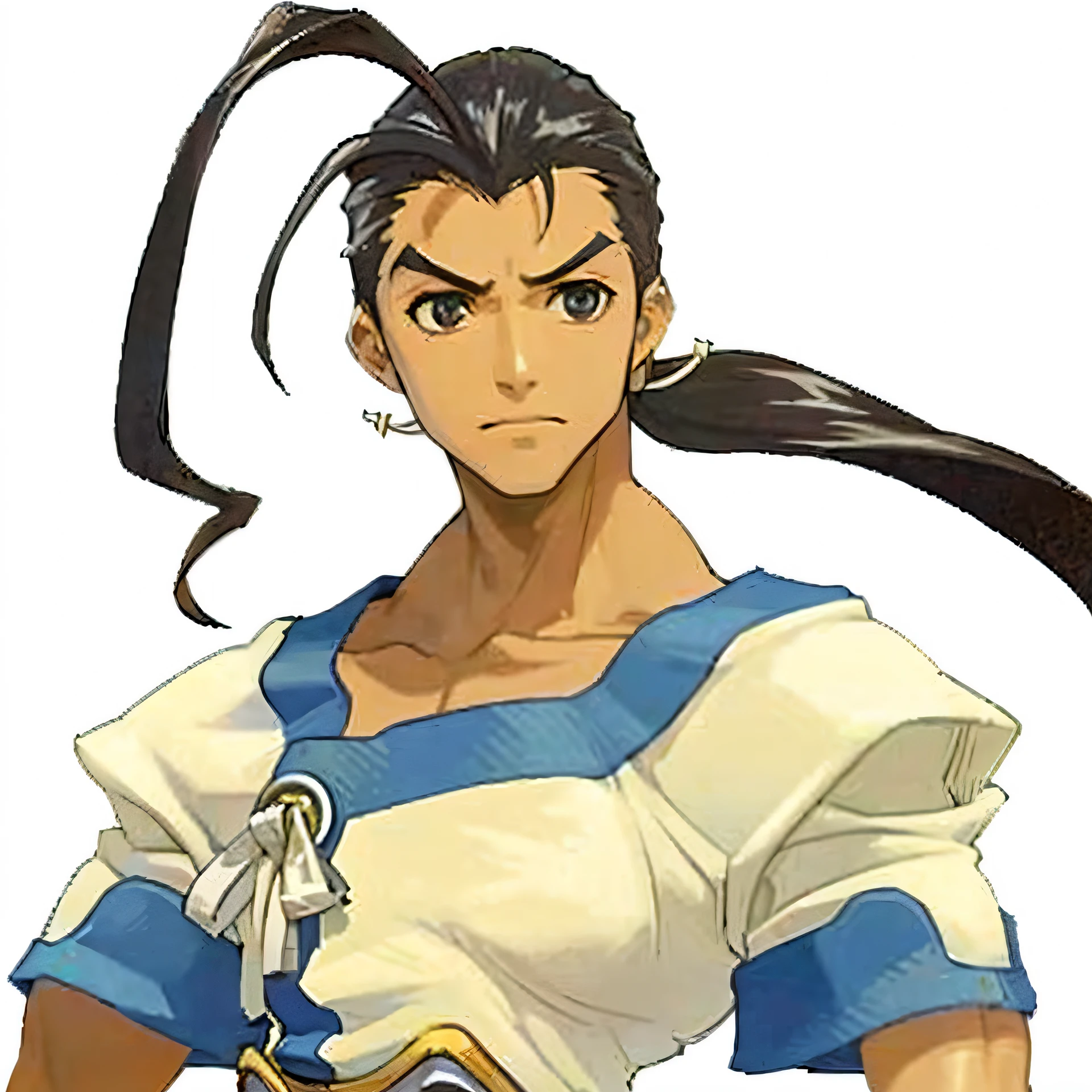man with long hair, closed eyes, fei fong wong, xenogears
