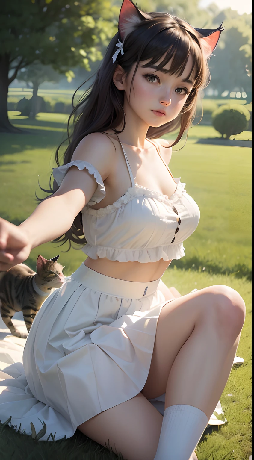 pov close-up,lovely cats,girl playing with cats,Masterpiece,Best quality,8K,Realistic,1girl,Solo,dream