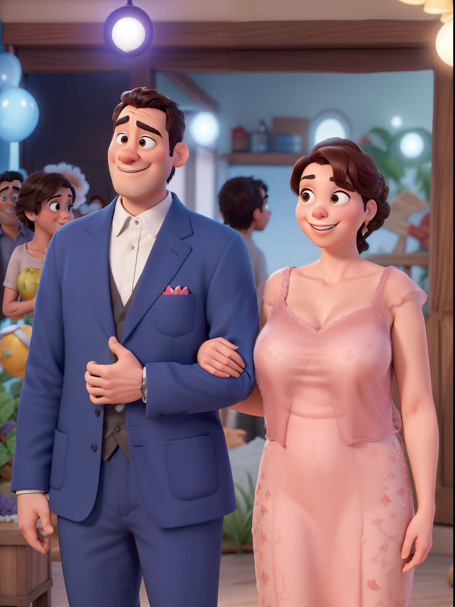 Obra-prima, de melhor qualidade, casal novo posando para uma foto em frente a um casamento, animation movie still, pixar retrato 8 k foto, animated film, animation film, Disney Pixar filme ainda, ainda do filme, filme realista ainda, Disney fotorrealista, animado ainda, um alambique de um feliz, Ainda de um filme da Pixar, pixar filme ainda, high resolution film still
