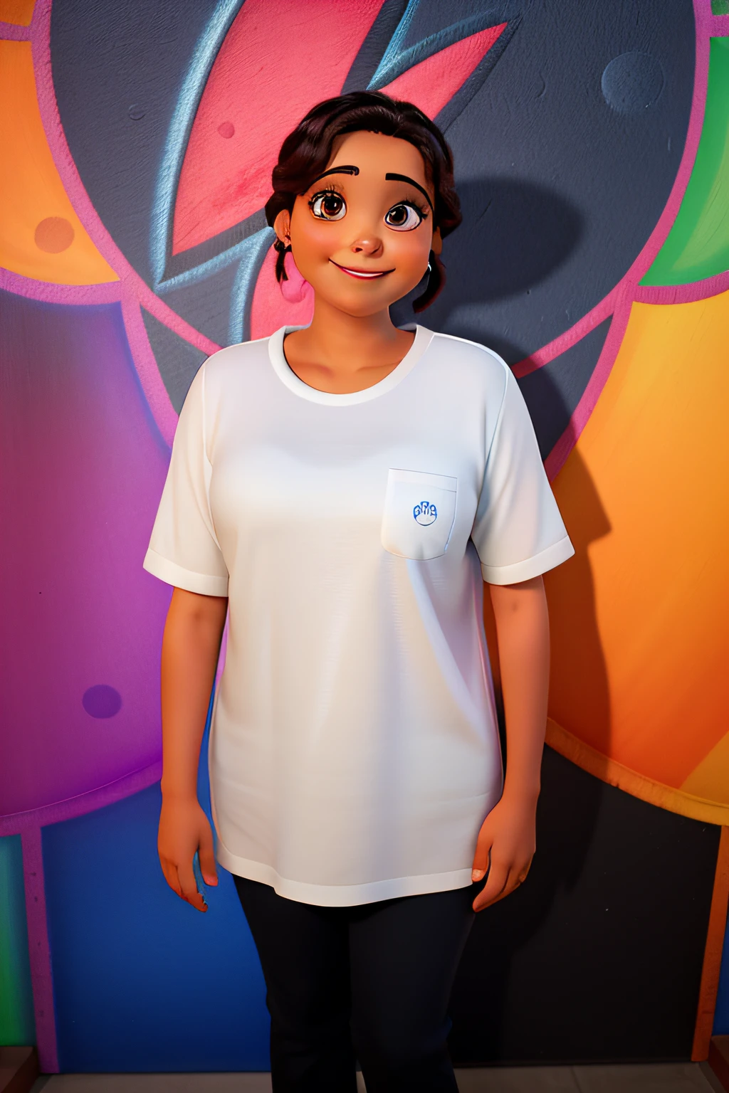uma velha de cor morena e cabelos curtos, sorrindo,olhando parada mim,parada na frente, disney pixar, alta qualidade, melhor qualidade