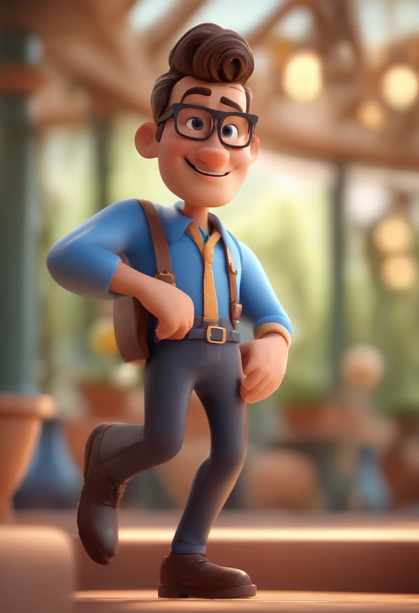 Cartoon character of a man with black glasses and a blue shirt, animation character, Caractere estilizado, animation style rendering, 3D estilizado, Arnold Maya render, 3 d render stylized, toon render keyshot, Personagem 3D, Personagem 3D, 3d rendering stylized, 3 d character render, personagem de desenho animado, Personagem de close up, Pose de personagem, (Estilo Pixar) (master part:1.2) (Bokeh) (best quality) (pele detalhada) (textura detalhada) (8k) (argila) (Cinematic lighting) (foco nítido